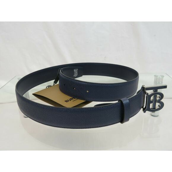 NWT BURBERRY TB 35 GRAIN NAVY BLUE LEATHER ENAMEL BUCKLE LOGO BELT 95 /38 ITALY - Picture 5 of 9